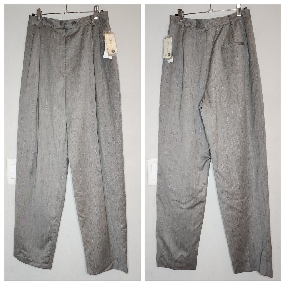 NWT Austin Reed 100% Wool Grey Pleated Highrise Dress Pants Vintage Sz 10 Lined